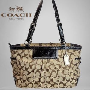 Coach Brown and Black Signature Shoulder Bag